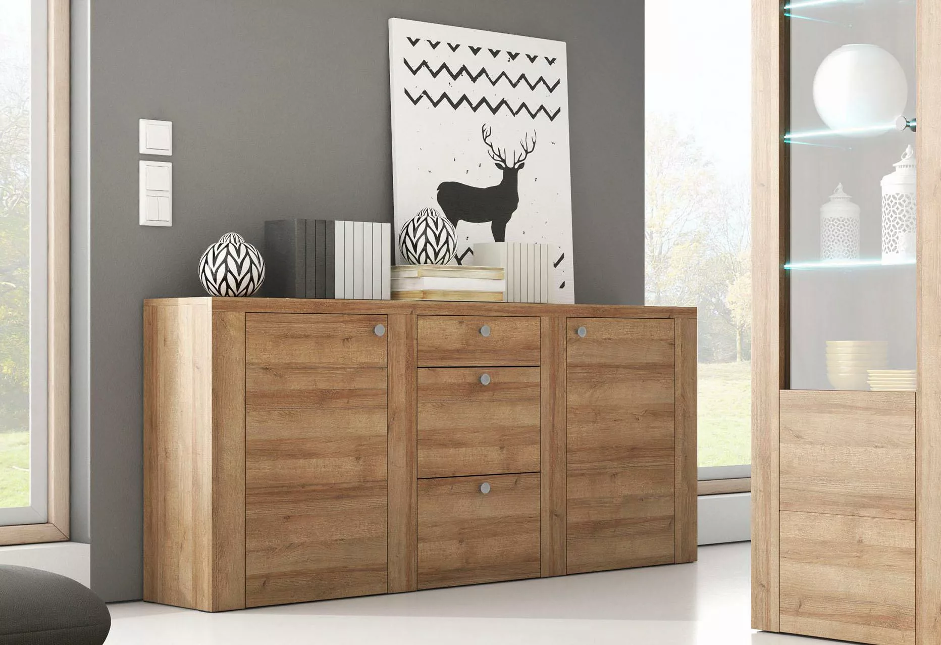 Home affaire Sideboard "Larona, zeitlose Kommode mit 2 Türen, 3 Schubkästen günstig online kaufen