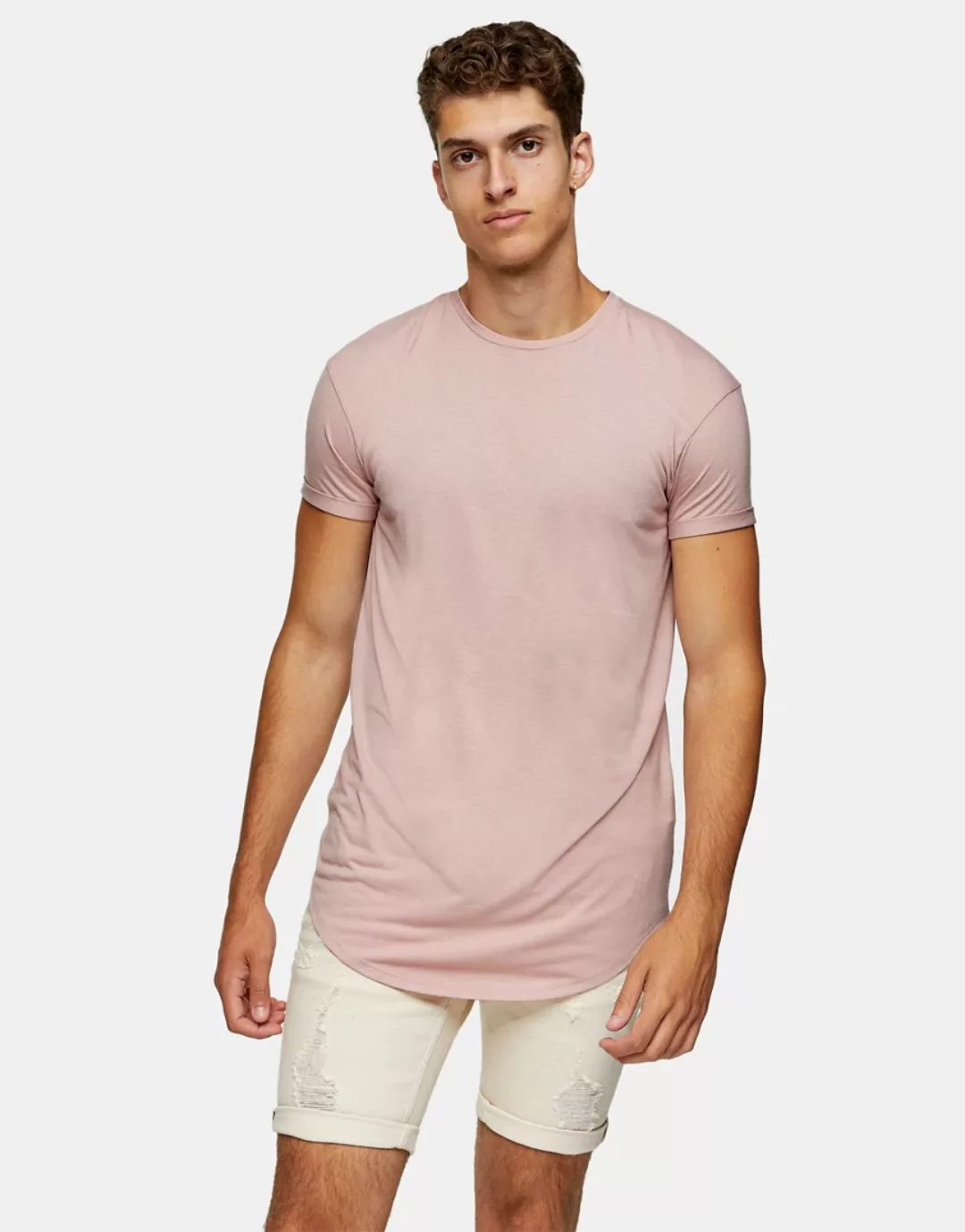 Topman – Lang geschnittenes T-Shirt in Rosa günstig online kaufen