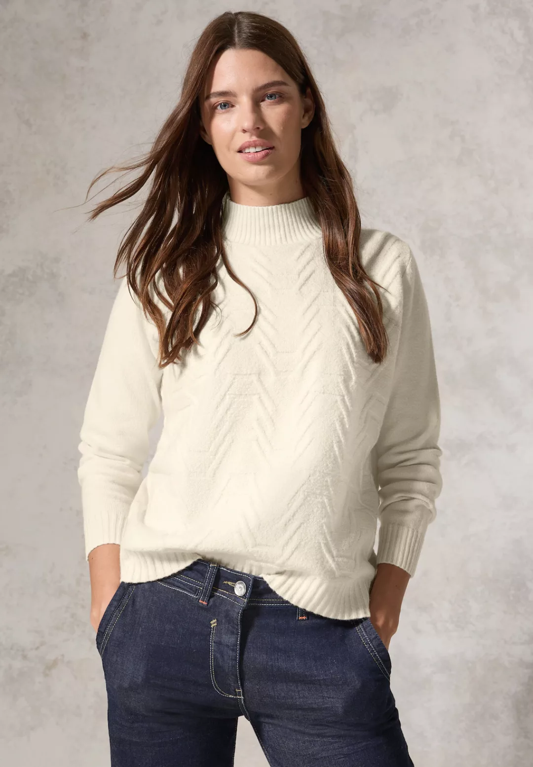 Cecil Strickpullover mit Jaquard-Muster und Stehkragen günstig online kaufen