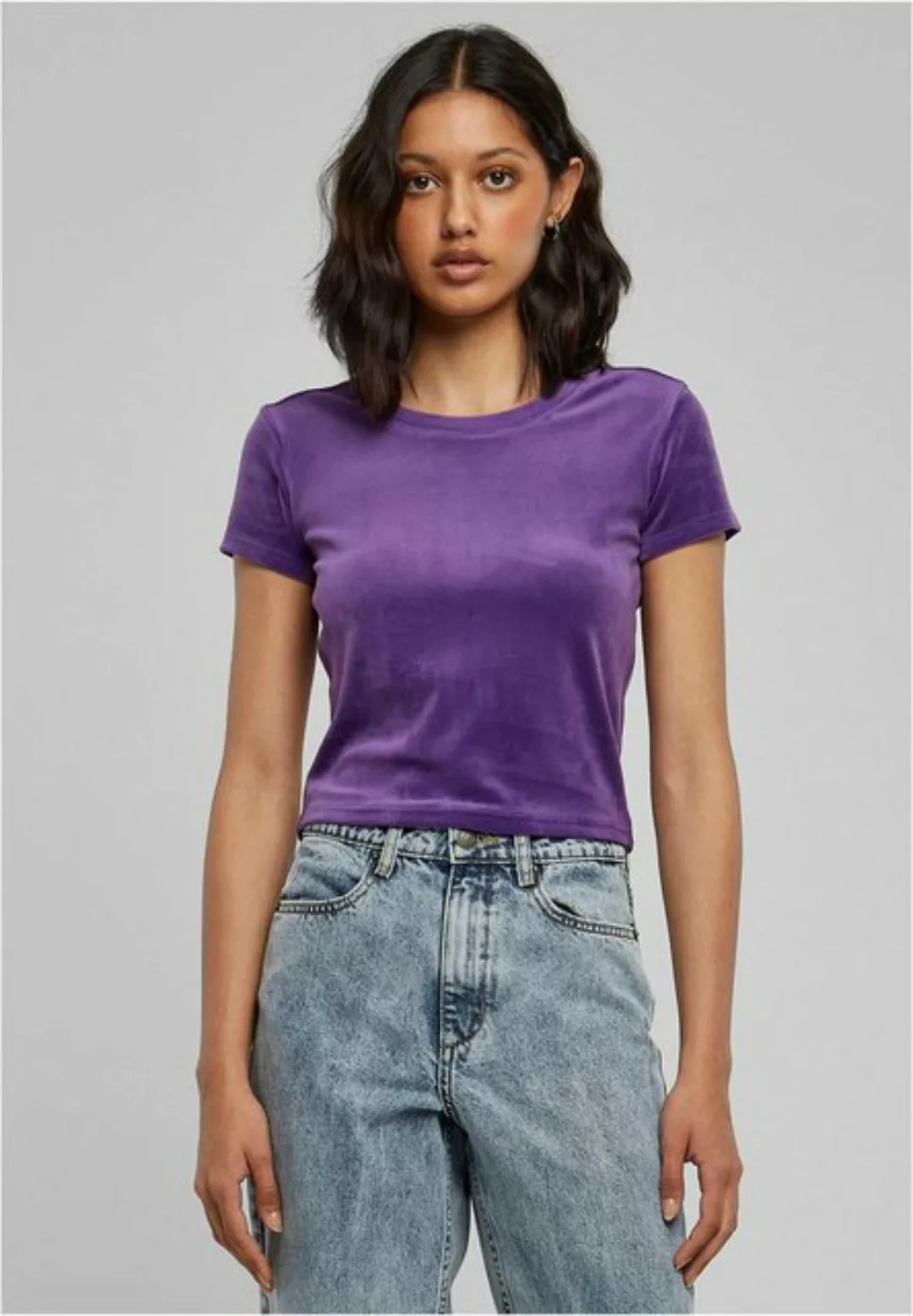 URBAN CLASSICS Rundhalsshirt Ladies Short Velvet Tee Damen T-Shirt günstig online kaufen