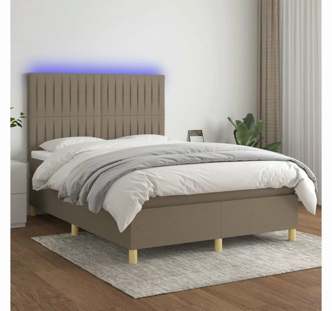 vidaXL Boxspringbett (140 x 200 cm, Streifen Vertikal, Taupe), mit LED günstig online kaufen