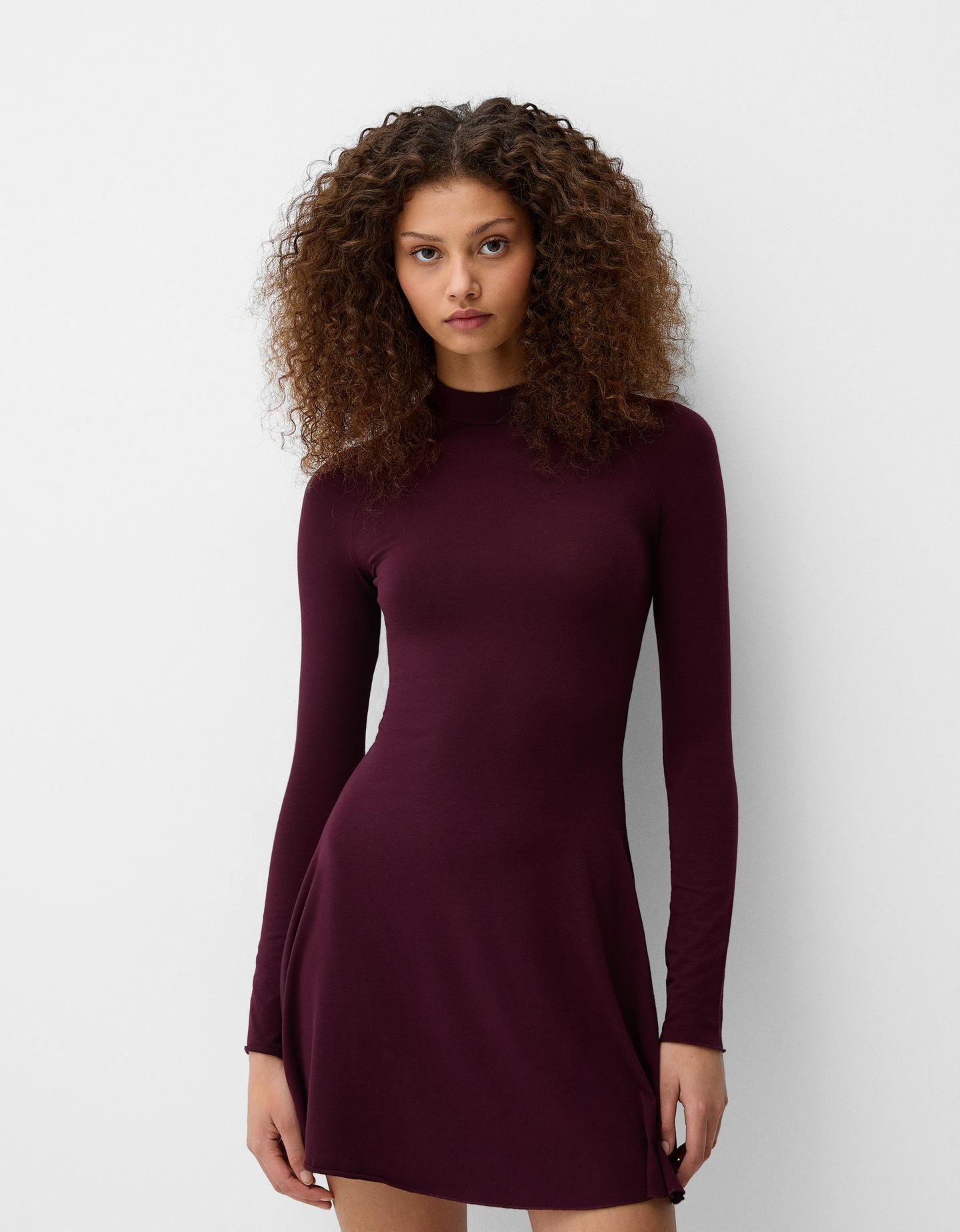 Bershka Midikleid Mit Stehkragen Damen 10-12 Bordeaux günstig online kaufen