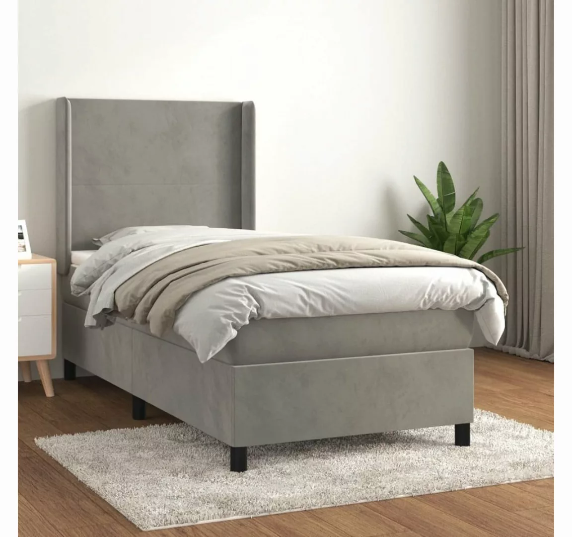 vidaXL Bettgestell Boxspringbett mit Matratze Hellgrau 90x200 cm Samt Bett günstig online kaufen