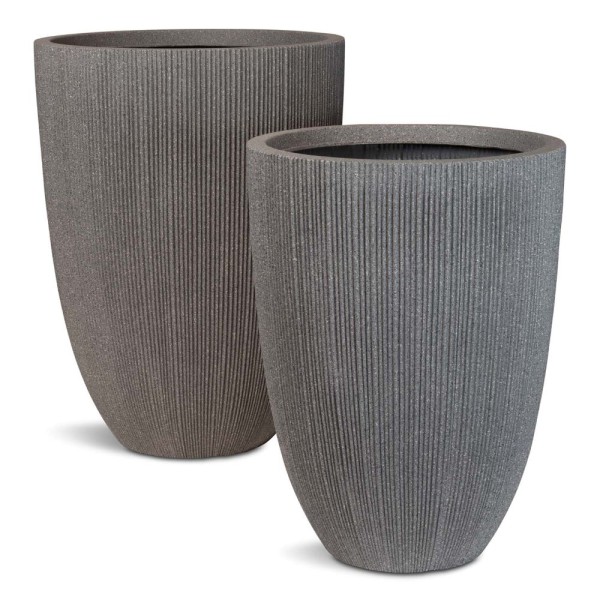 Toskana Deko Pflanzvase mit Rillen 2er Set stone grey günstig online kaufen