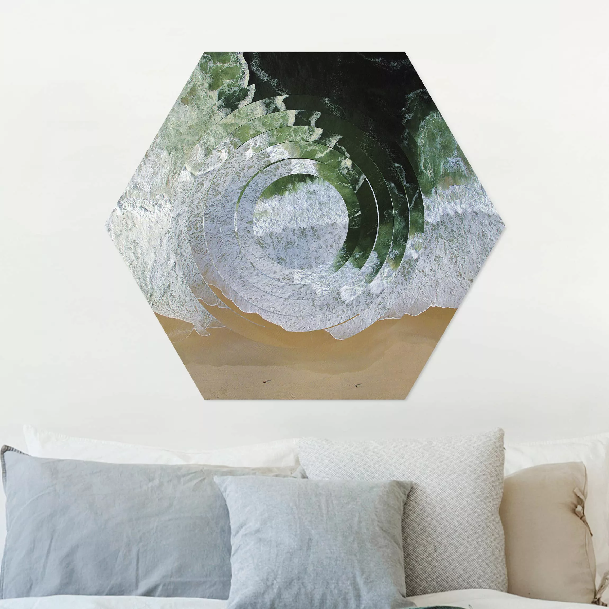 Hexagon-Alu-Dibond Bild Geometrie trifft Strand günstig online kaufen