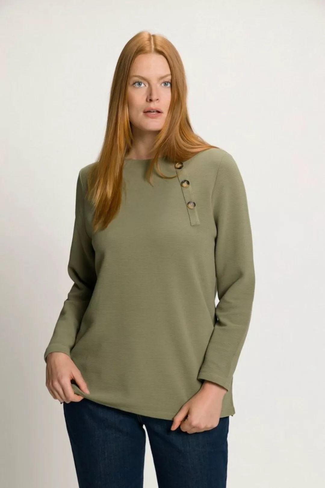 Ulla Popken Sweatshirt Sweatshirt Ottoman-Struktur Stehkragen Langarm günstig online kaufen