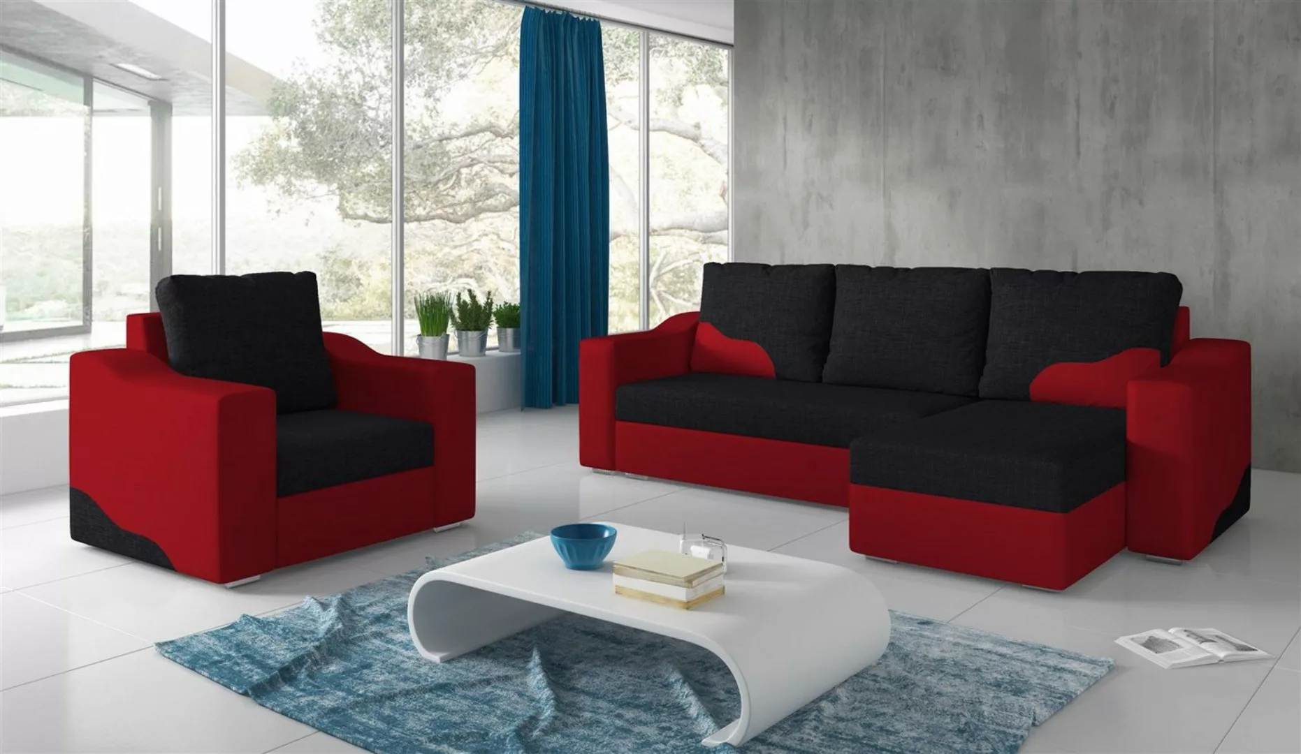 Fun Möbel Polstergarnitur Sofaset Ecksofa COLLIN mit Ottomane plus Sessel, günstig online kaufen