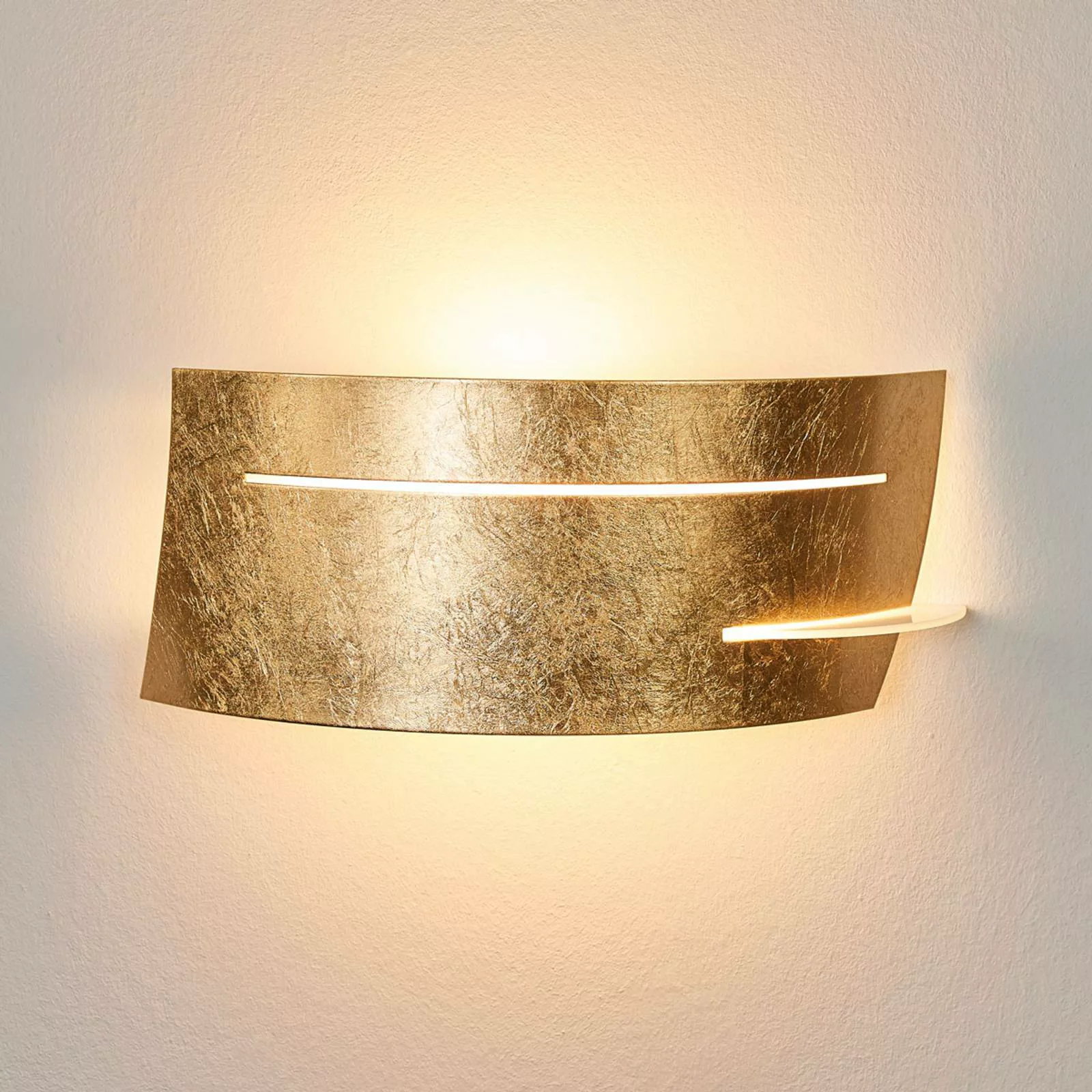 Wandlampe Keyron, goldfarben, Metall, Glas, 30 cm breit günstig online kaufen