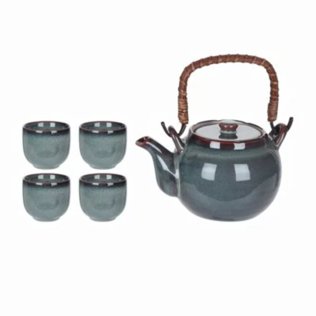 Neuetischkultur Teekanne mit 4 Becher Keramik blau/grün günstig online kaufen