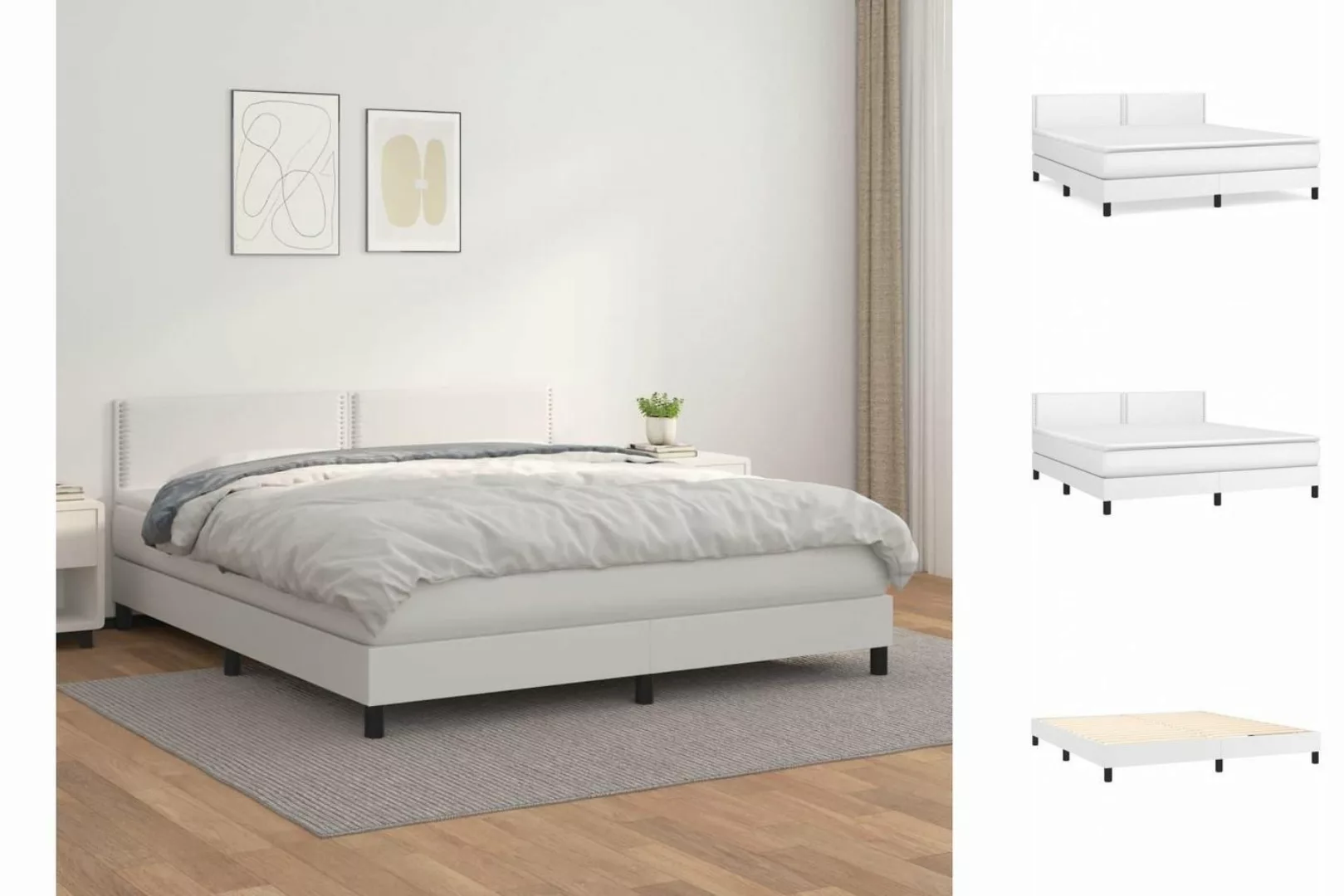 vidaXL Bettgestell Boxspringbett mit Matratze Weiß 160x200 cm Kunstleder Be günstig online kaufen