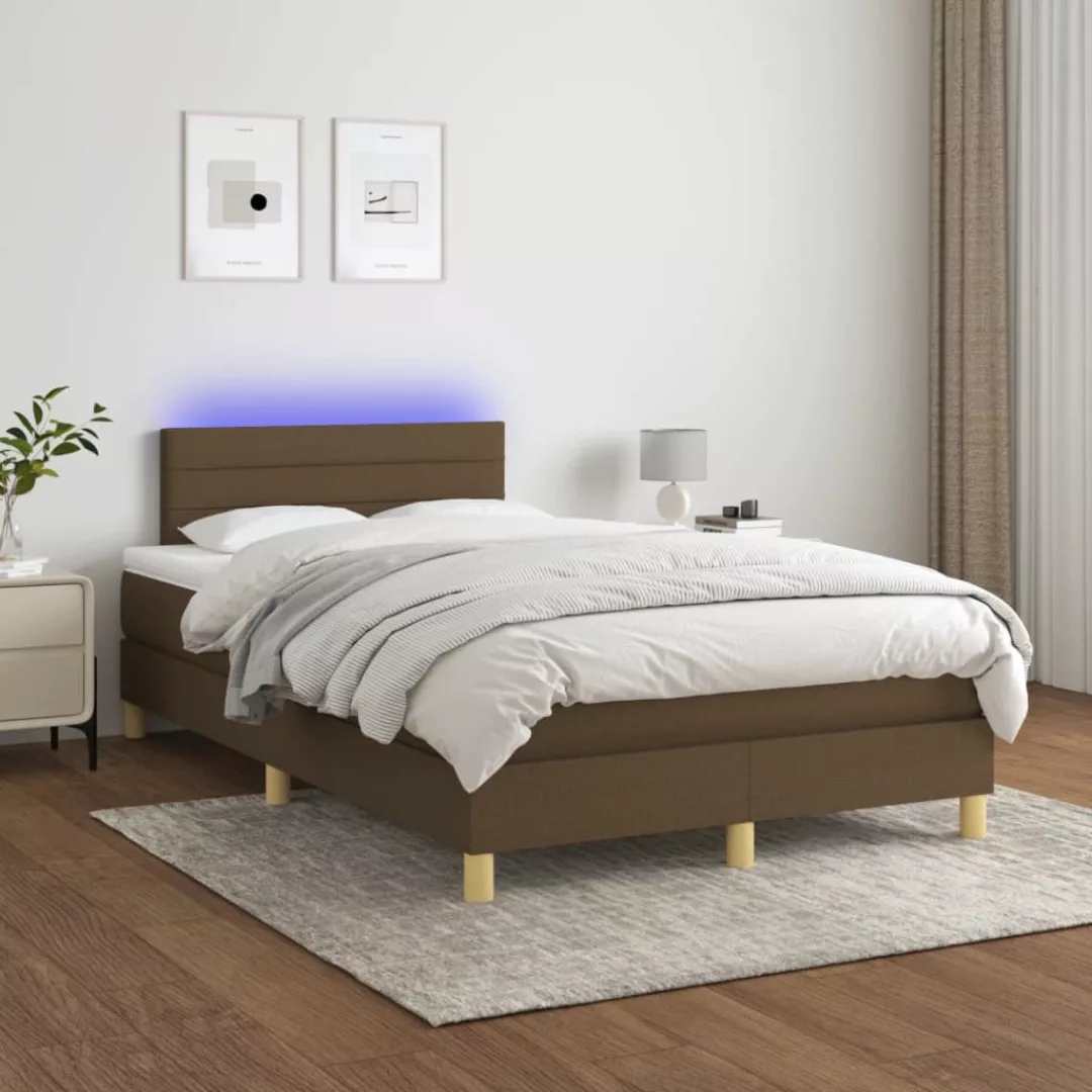 Vidaxl Boxspringbett Mit Matratze & Led Dunkelbraun 120x200 Cm Stoff günstig online kaufen