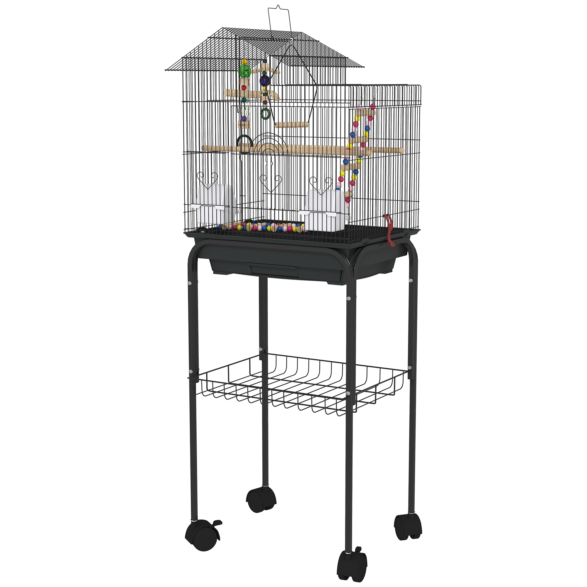 PawHut Vogelkäfig mit Ständer, Vogelvoliere mit Netzregal und 4 schwenkbare günstig online kaufen