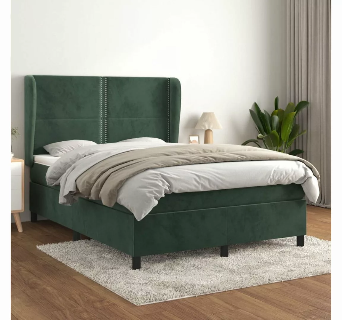 vidaXL Boxspringbett, Boxspringbett mit Matratze Dunkelgrün 140x200 cm Samt günstig online kaufen