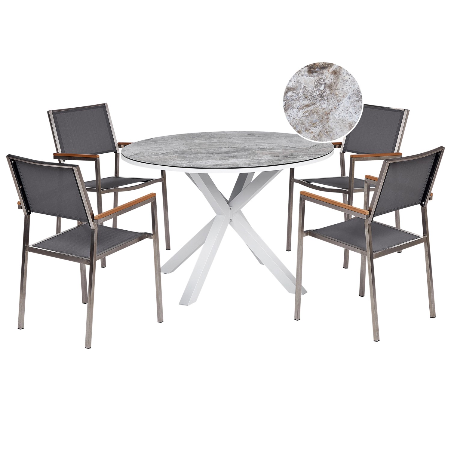 Beliani Gartentisch Set MALETTO/GROSSETO Grau Weiss Silber günstig online kaufen