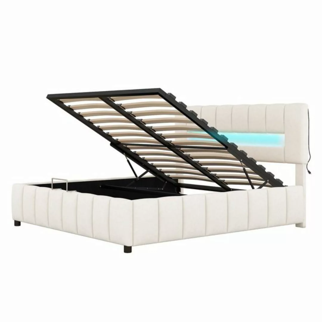 Merax Polsterbett mit LED und Lattenrost, Doppelbett 180x200 cm mit Samtbez günstig online kaufen