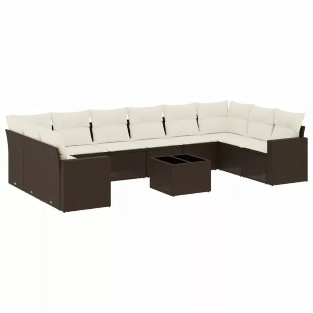 vidaXL Sofaelement 11-tlg. Garten-Sofagarnitur mit Kissen Braun Poly Rattan günstig online kaufen