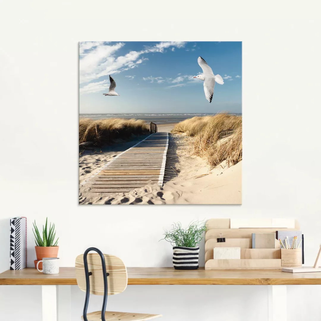 Artland Glasbild »Nordseestrand auf Langeoog mit Möwen«, Strand, (1 St.), i günstig online kaufen