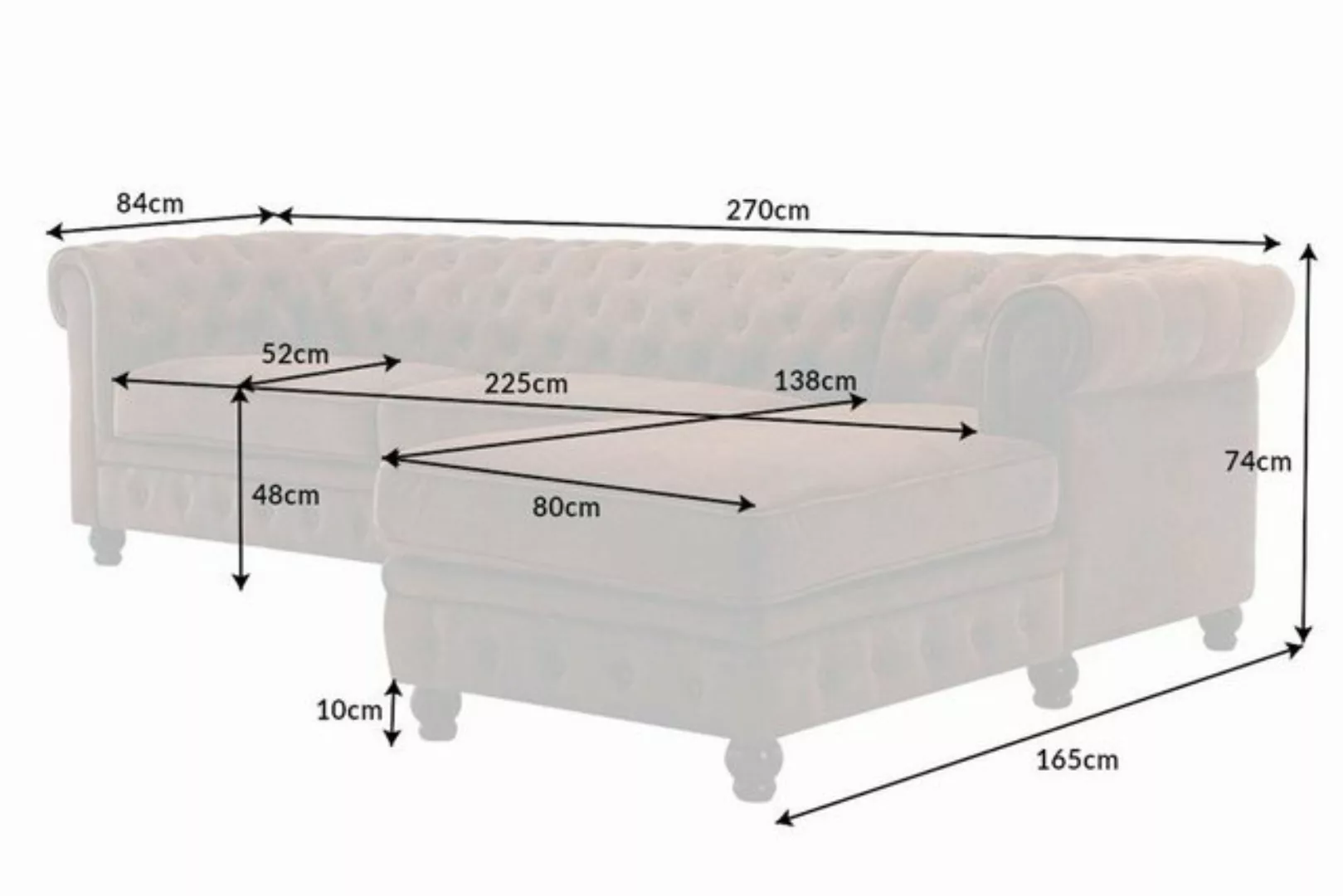 Casa Padrino Chesterfield-Sofa Chesterfield Ecksofa Rechts Antik Braun - Mi günstig online kaufen