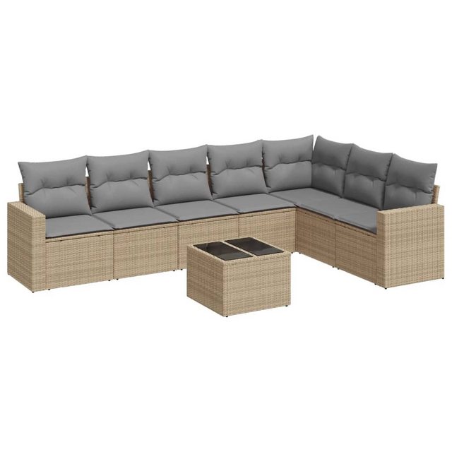 vidaXL Sofaelement 8-tlg. Garten-Sofagarnitur mit Kissen Beige Poly Rattan günstig online kaufen