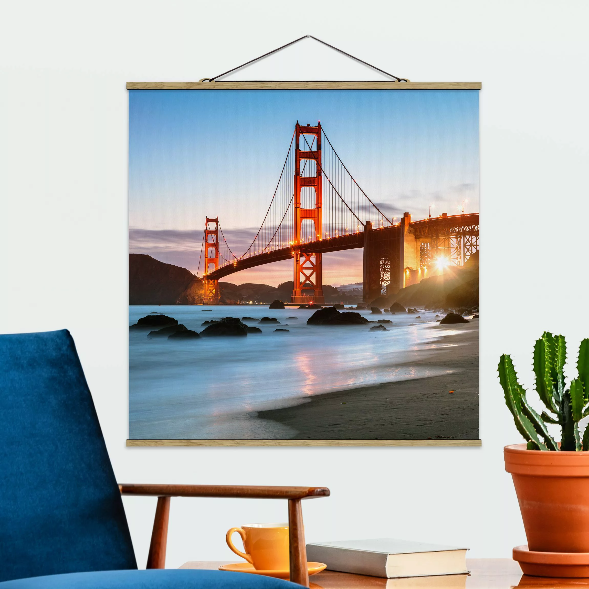 Stoffbild mit Posterleisten San Francisco bei Dämmerung günstig online kaufen