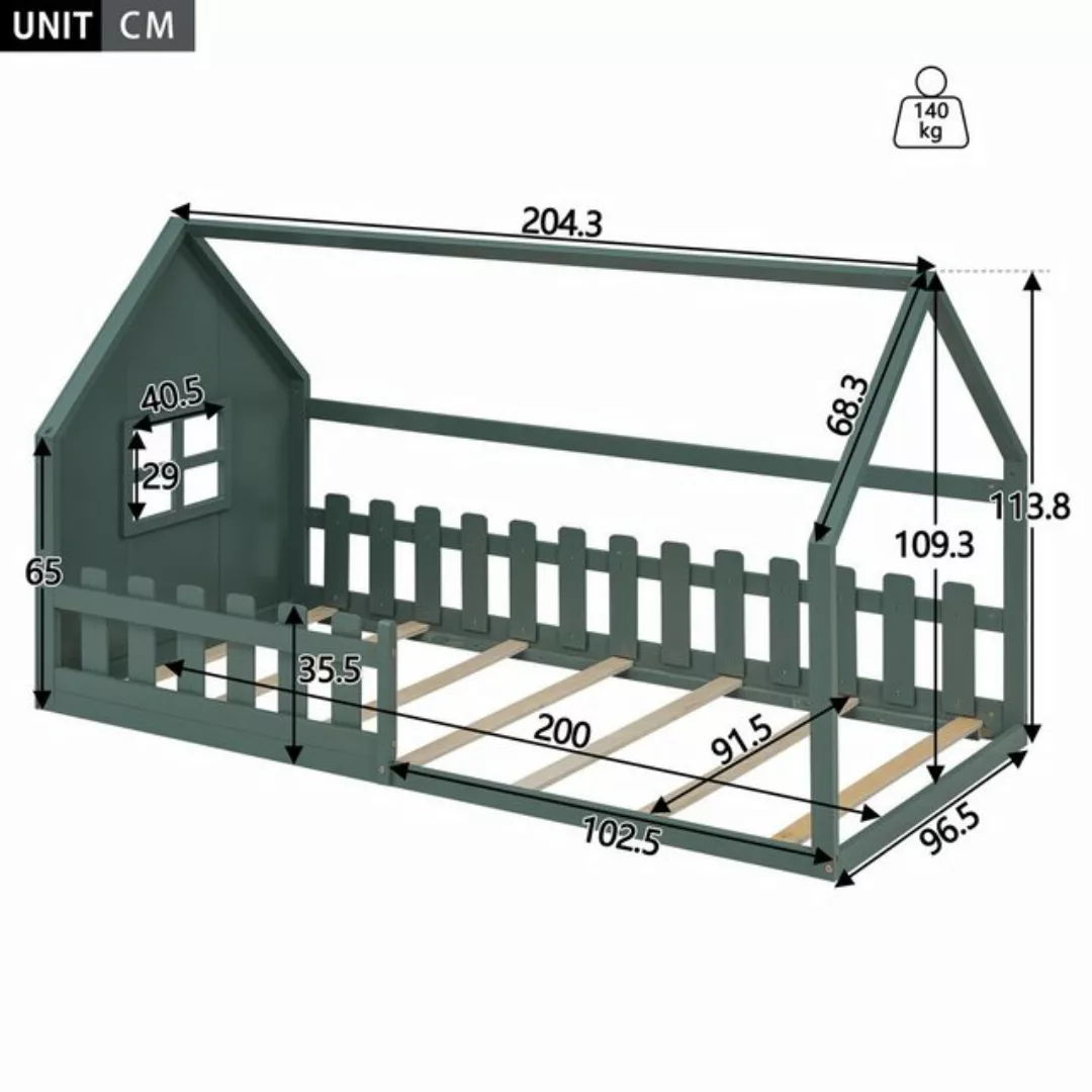 Ulife Kinderbett Hausbett Einzelbett aus Kiefer 90*200cm günstig online kaufen