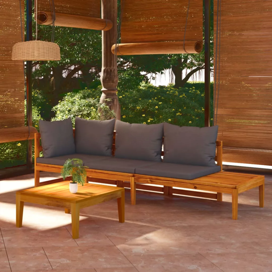 Vidaxl 3-tlg. Garten-lounge-set Mit Dunkelgrauen Kissen Massivholz Akazie günstig online kaufen