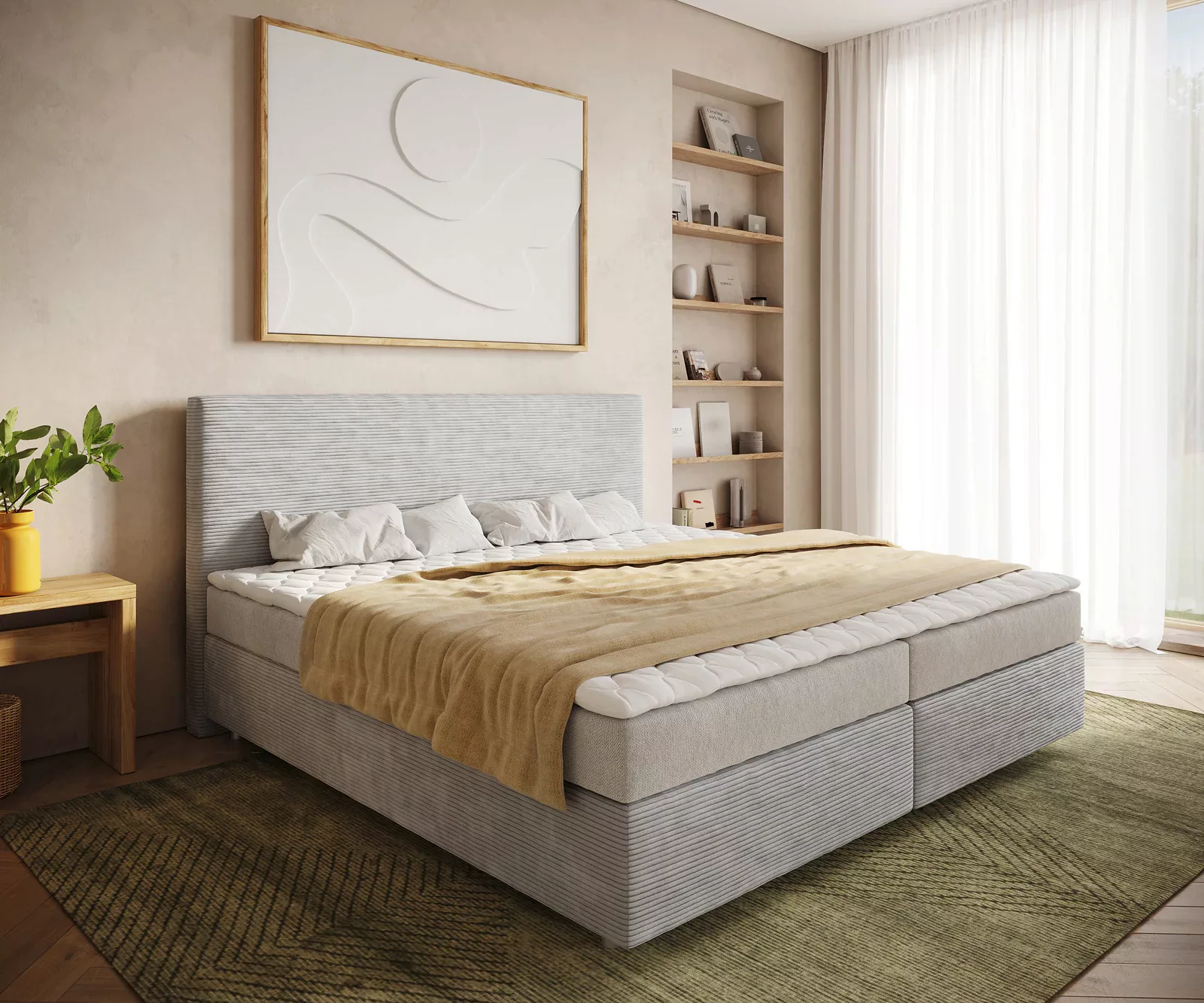 DELIFE Boxspringbett Dream-Well, Cord Silbergrau 200x200 cm Bonell-Matratze günstig online kaufen