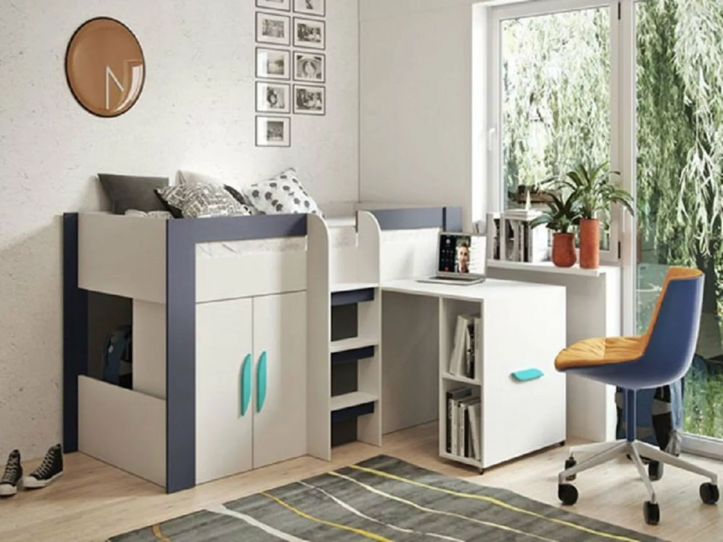 Feldmann-Wohnen Hochbett TABLET (Etagenbett mit Kleiderschrank und Schreibt günstig online kaufen