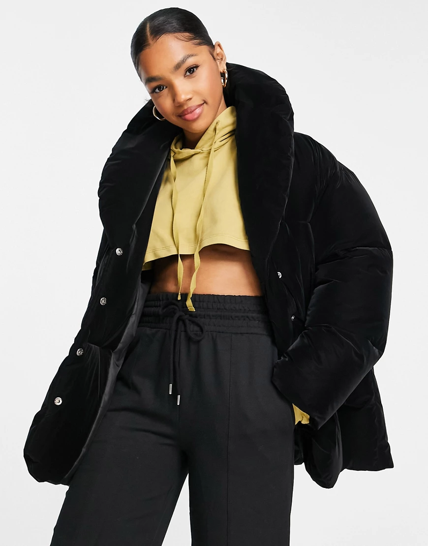 ASOS DESIGN – Steppjacke aus Velours in Schwarz günstig online kaufen