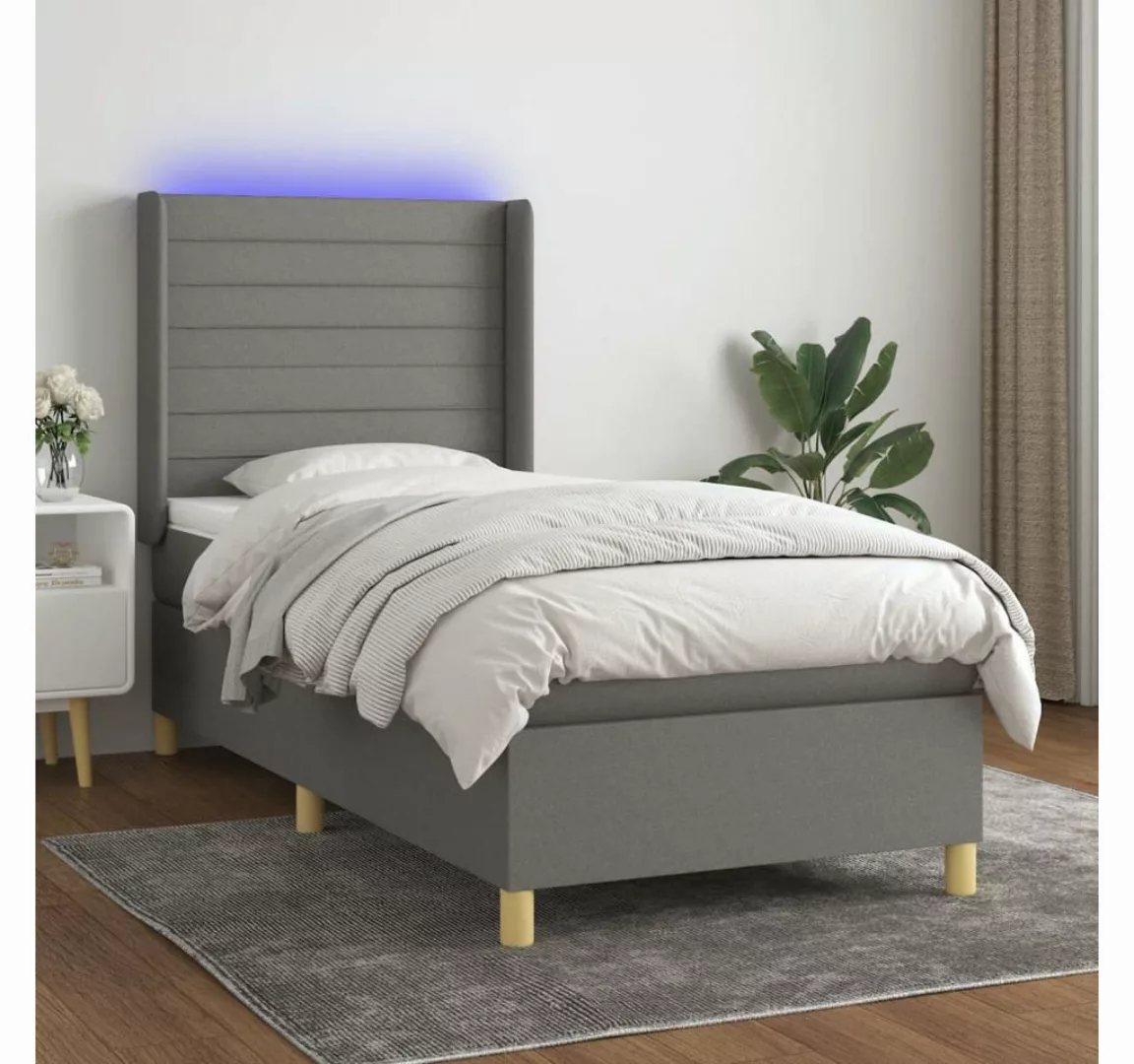 vidaXL Boxspringbett Boxspringbett mit Matratze LED Dunkelgrau 90x200 cm St günstig online kaufen