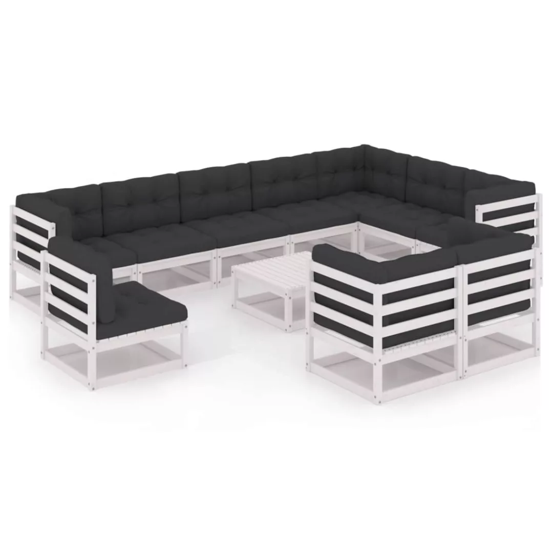 11-tlg. Garten-lounge-set Mit Kissen Weiß Kiefer Massivholz günstig online kaufen