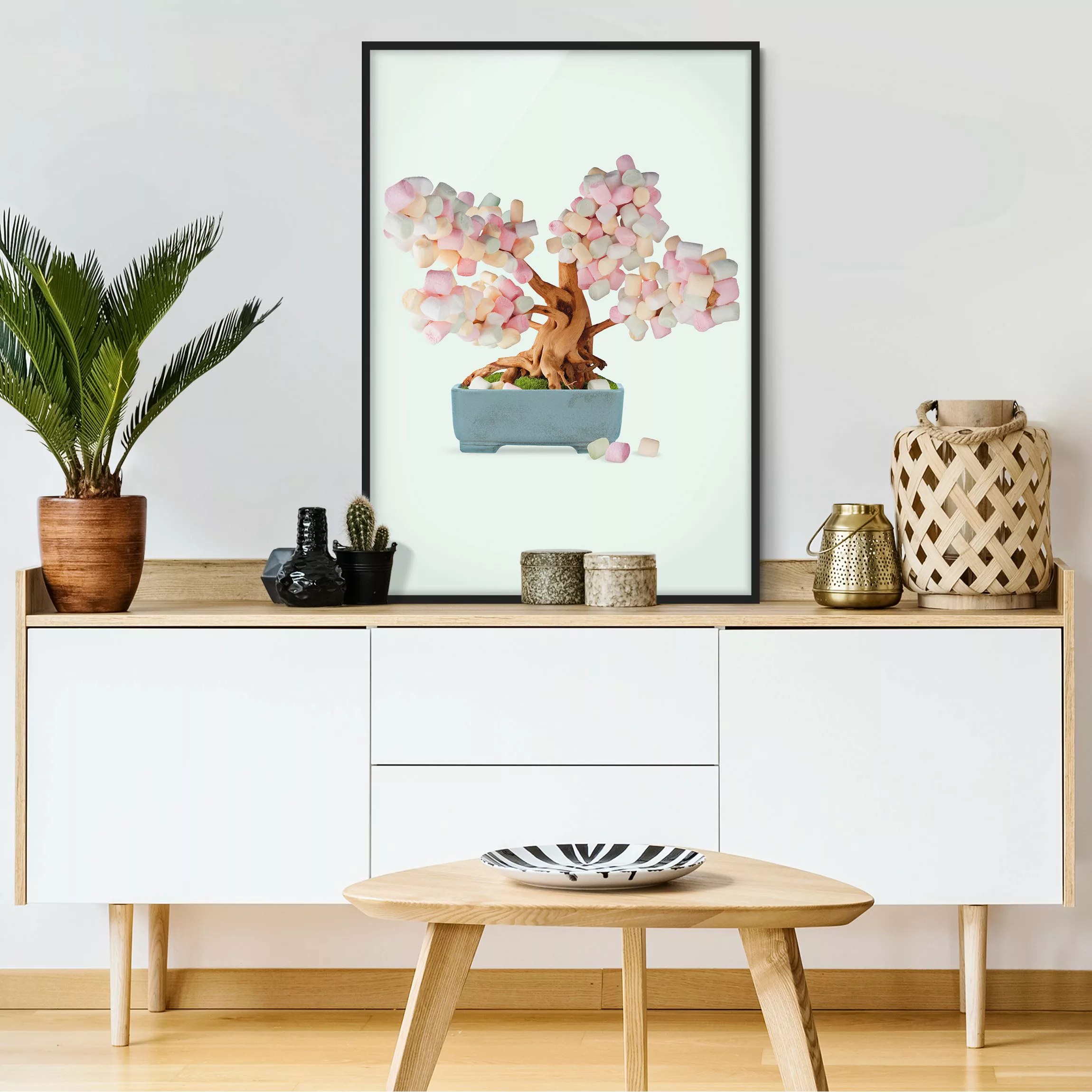 Bild mit Rahmen Küche - Hochformat Bonsai mit Marshmallows günstig online kaufen