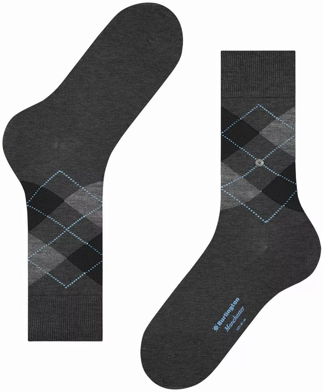 Burlington Manchester Socken Kariert Anthrazit 3095 - Größe 40-46 günstig online kaufen