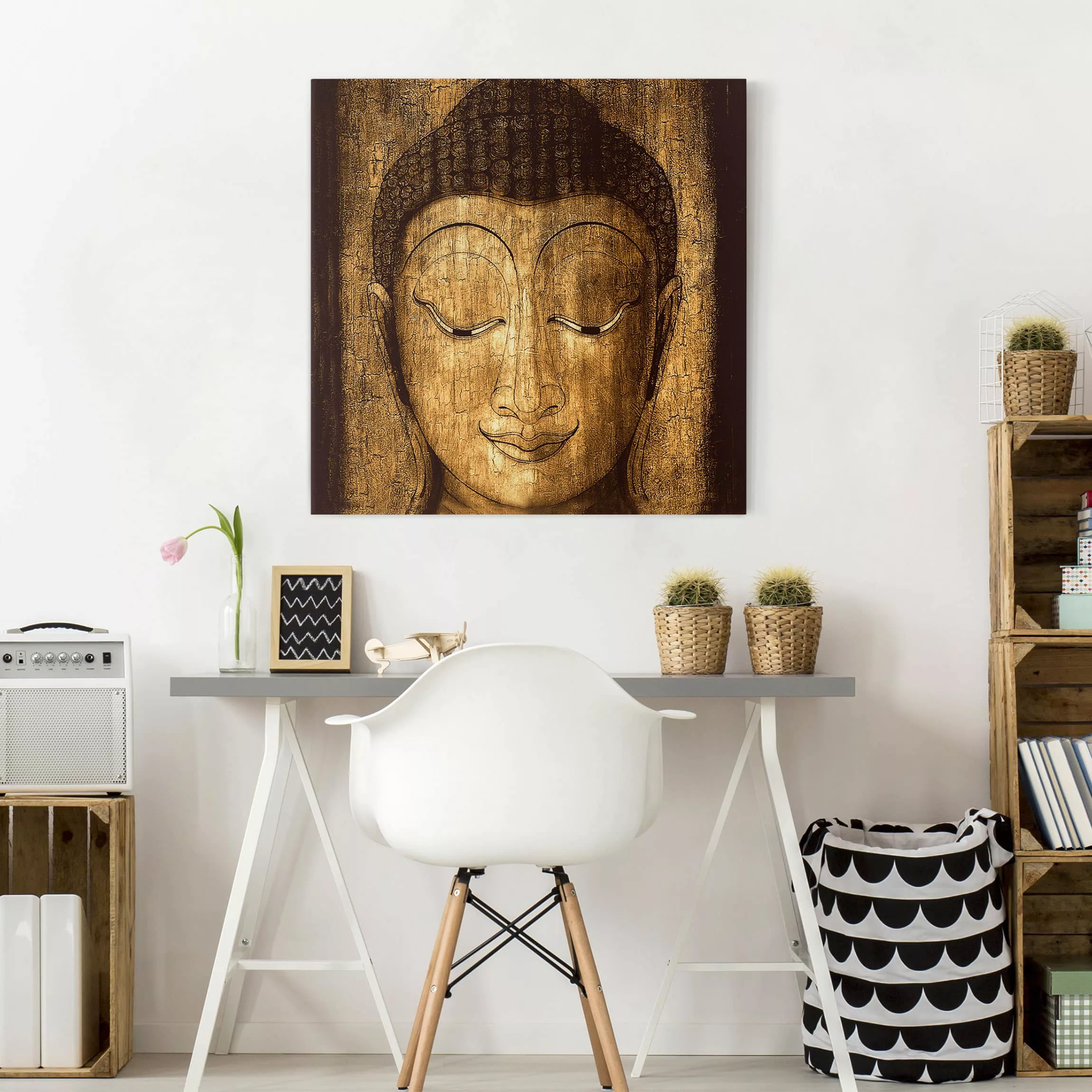 Leinwandbild Buddha - Quadrat Smiling Buddha günstig online kaufen
