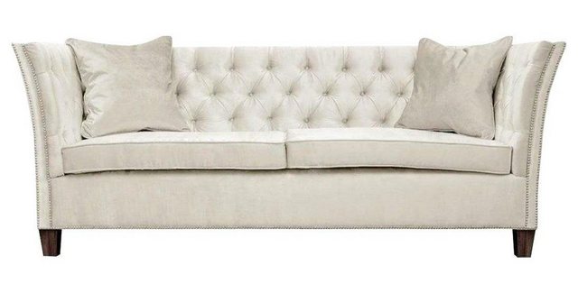 Xlmoebel Chesterfield-Sofa Chesterfield Dreisitzer Sofa Beige Samt Polster günstig online kaufen