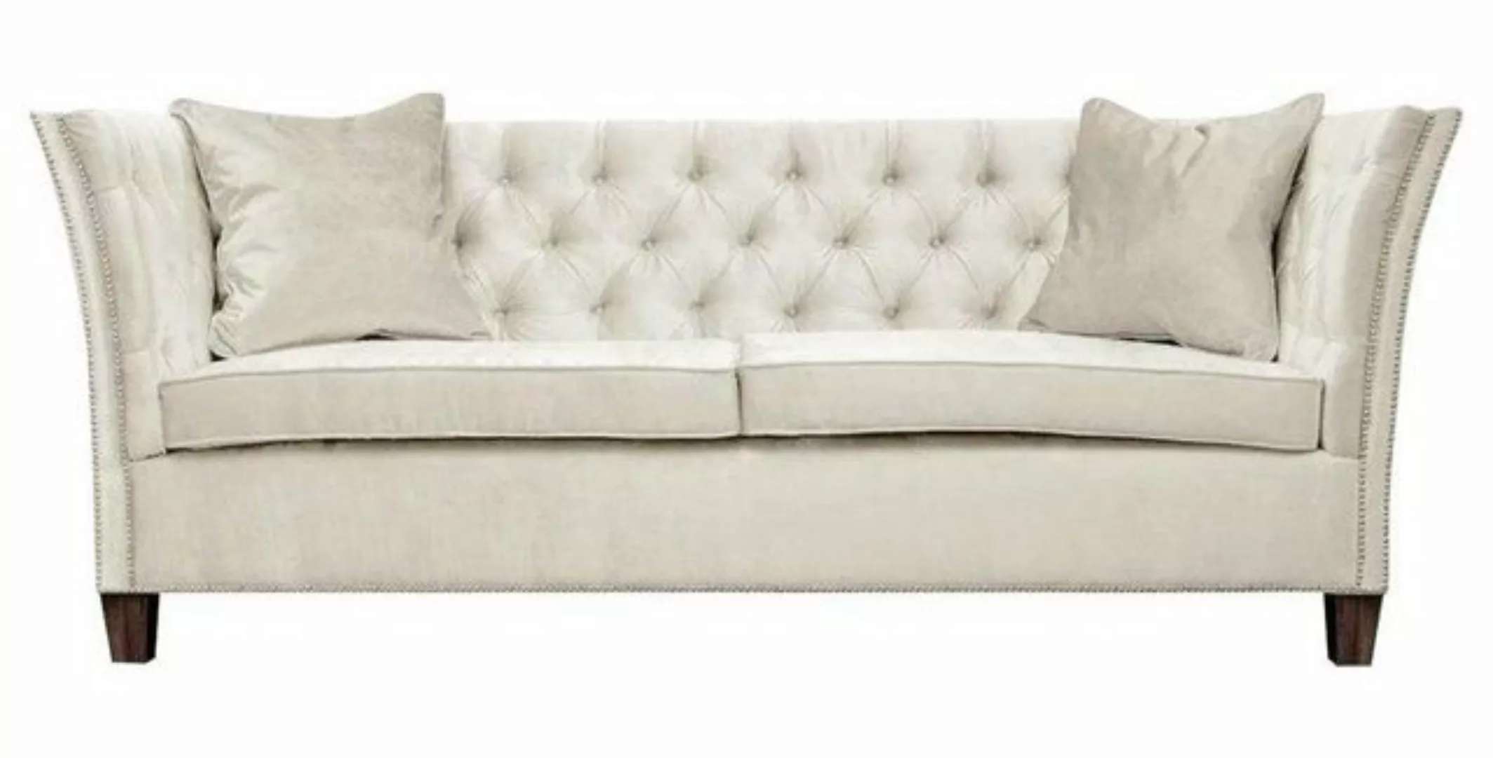 Xlmoebel Chesterfield-Sofa Chesterfield Dreisitzer Sofa Beige Samt Polster günstig online kaufen