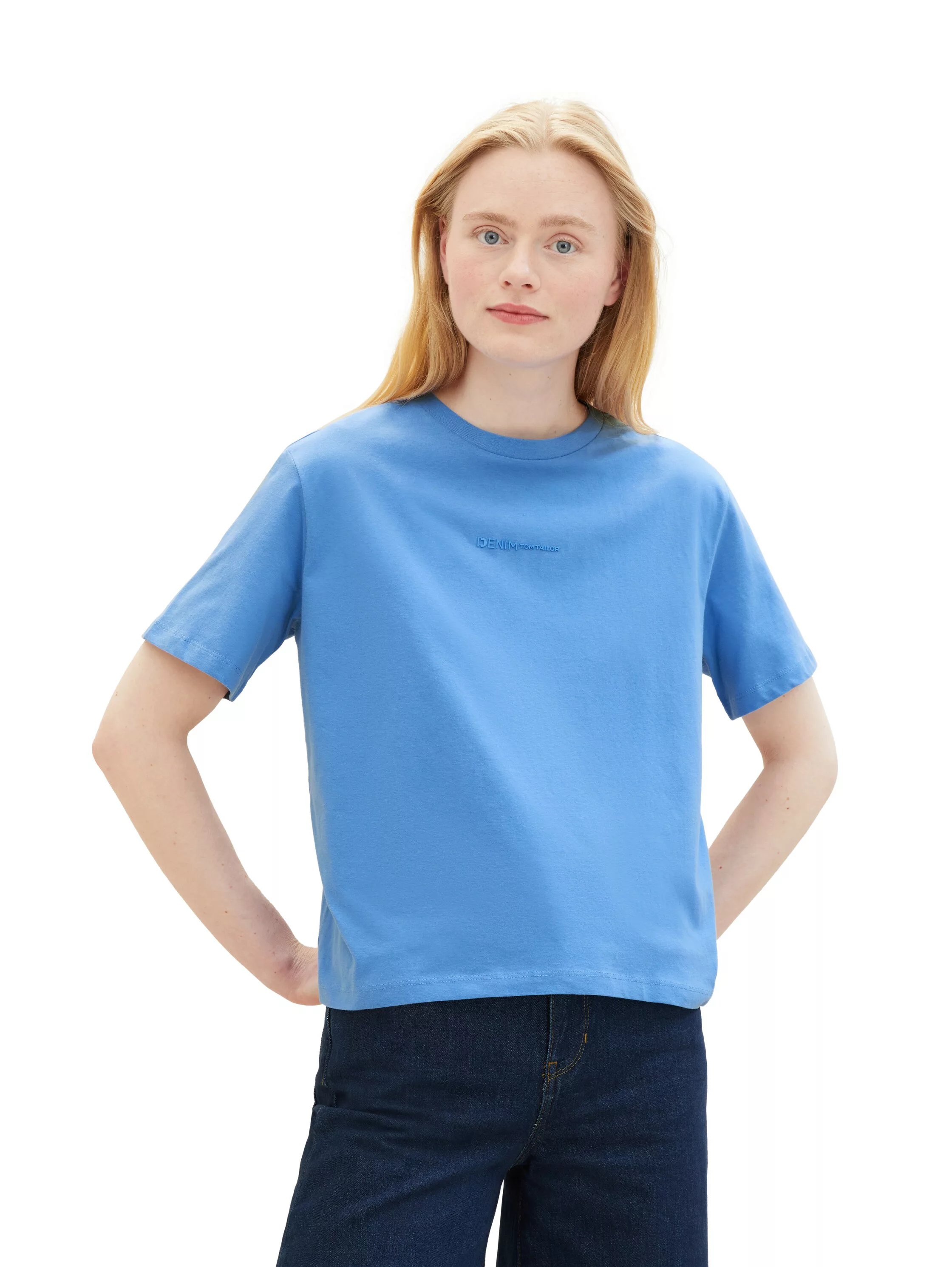 TOM TAILOR Denim Kurzarmshirt, Basic T-Shirt mit Rundhalsausschnitt und Log günstig online kaufen