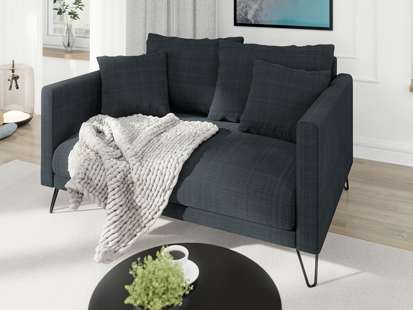 S-Style Möbel 2-Sitzer Sofa Harmony aus Chenille-Stoff mit Hohen Schwarzen günstig online kaufen