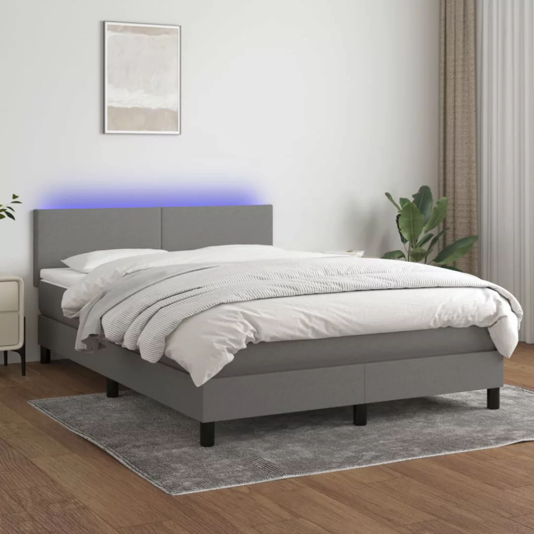 vidaXL Bettgestell Boxspringbett mit Matratze LED Dunkelgrau 140x200 cm Sto günstig online kaufen