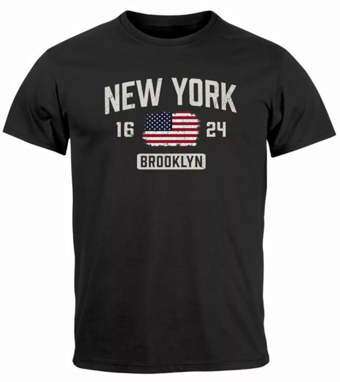 Neverless Print-Shirt Herren T-Shirt New York Brooklyn Print USA Flagge Fas günstig online kaufen