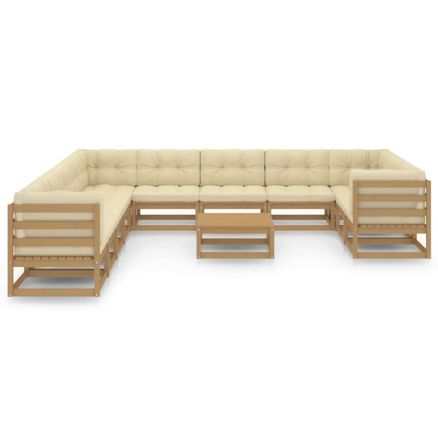 12-tlg. Garten-lounge-set Kissen Honigbraun Kiefer Massivholz günstig online kaufen