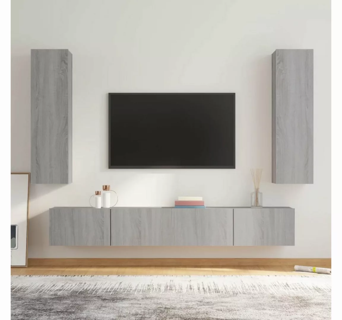 furnicato TV-Schrank 4-tlg. TV-Schrank-Set Grau Sonoma Holzwerkstoff günstig online kaufen