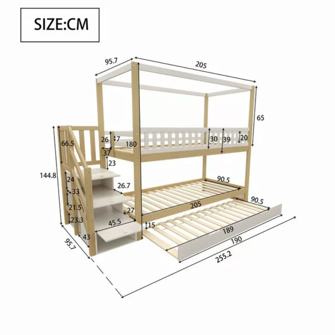 Flieks Etagenbett, Massivholz Kinderbett 90x200cm mit Ausziehbett 90x190cm günstig online kaufen