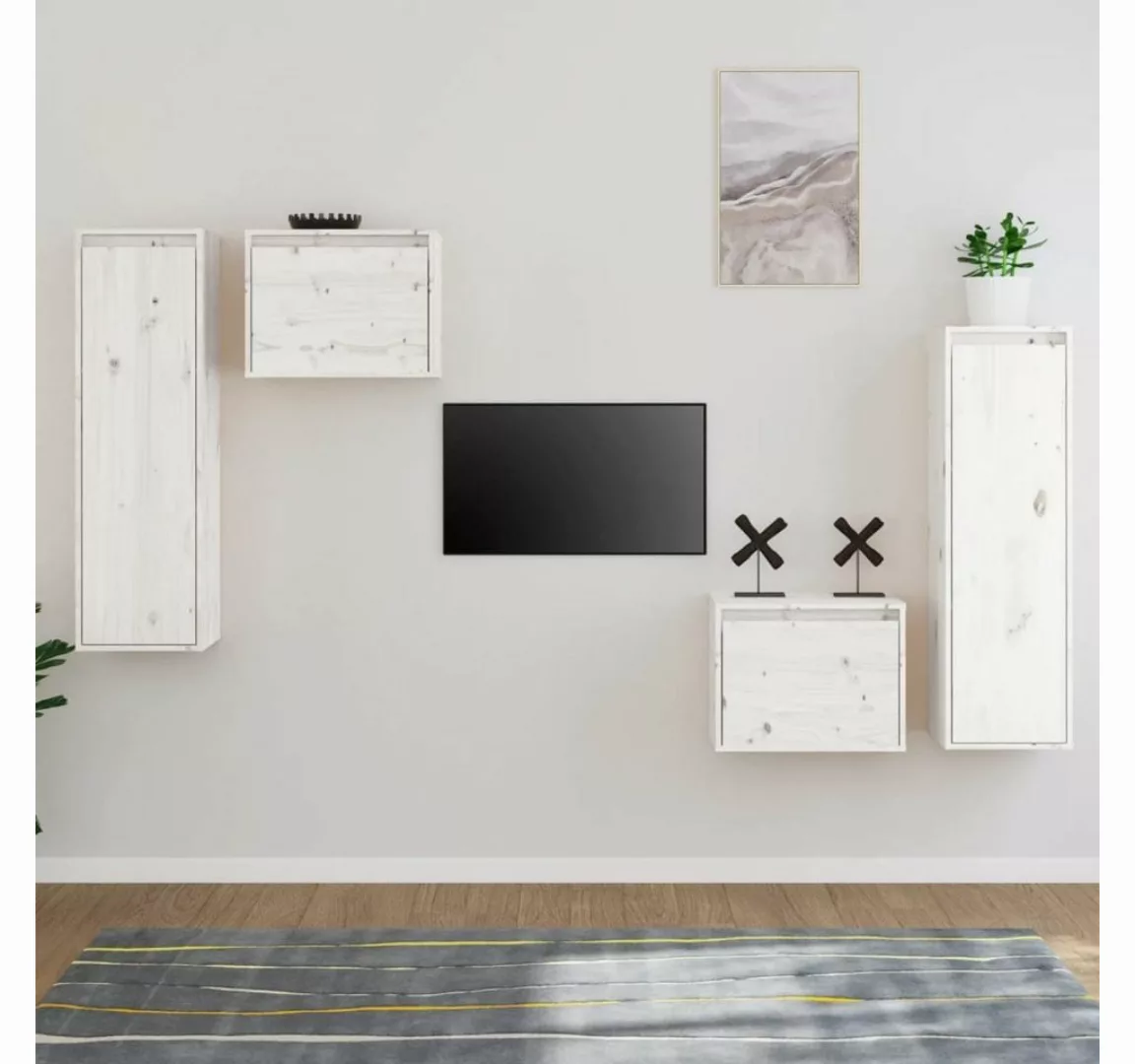 vidaXL TV-Schrank TV-Schränke 4 Stk Weiß Massivholz Kiefer Lowboard Lowboar günstig online kaufen