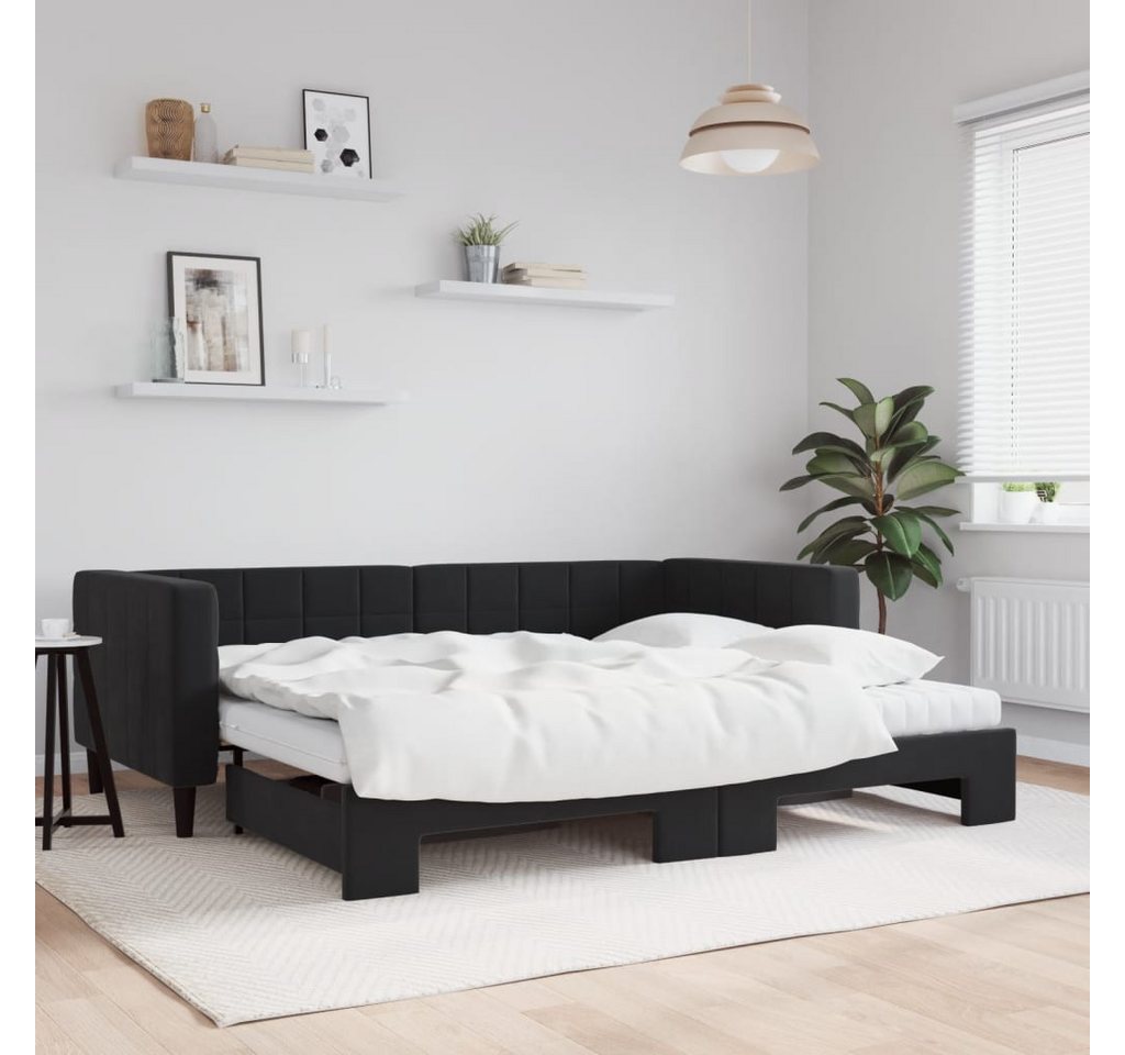 vidaXL Gästebett Tagesbett Ausziehbar mit Matratzen Schwarz 90x200 cm Samt günstig online kaufen