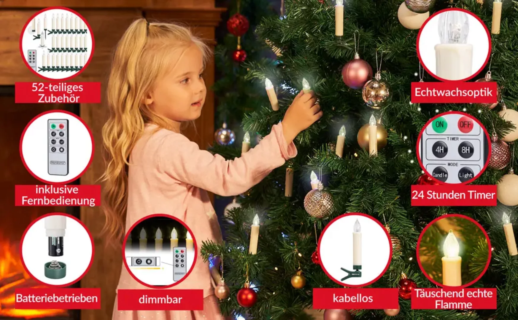 LED Weihnachtsbaumkerzen 30er-Set Warmweiß Fernbedienung günstig online kaufen