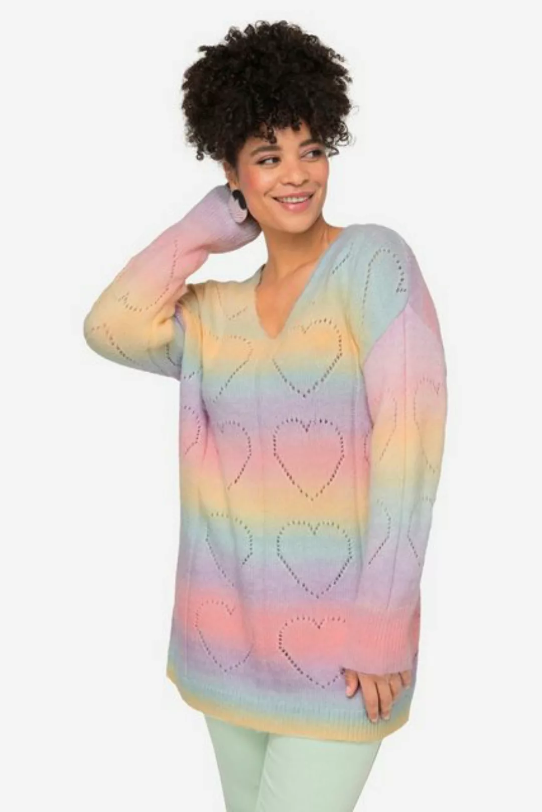 MIAMODA Strickpullover Pullover Farbverlauf Herz-Ajourmuster V-Ausschnitt günstig online kaufen