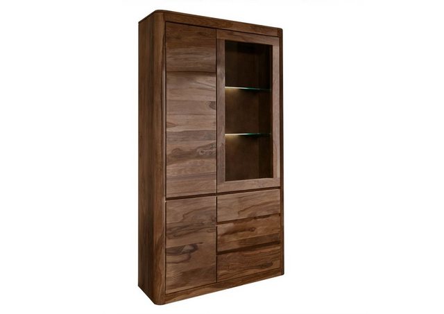 Massivmoebel24 Standvitrine (Vitrine Sheesham 109x40x202 smoked cherry gebe günstig online kaufen