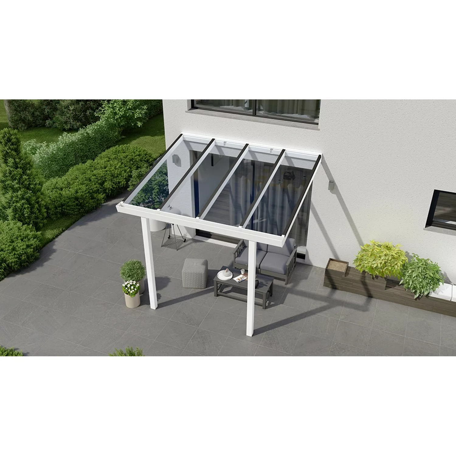 Terrassenüberdachung Basic 300 cm x 300 cm Weiß Glas günstig online kaufen