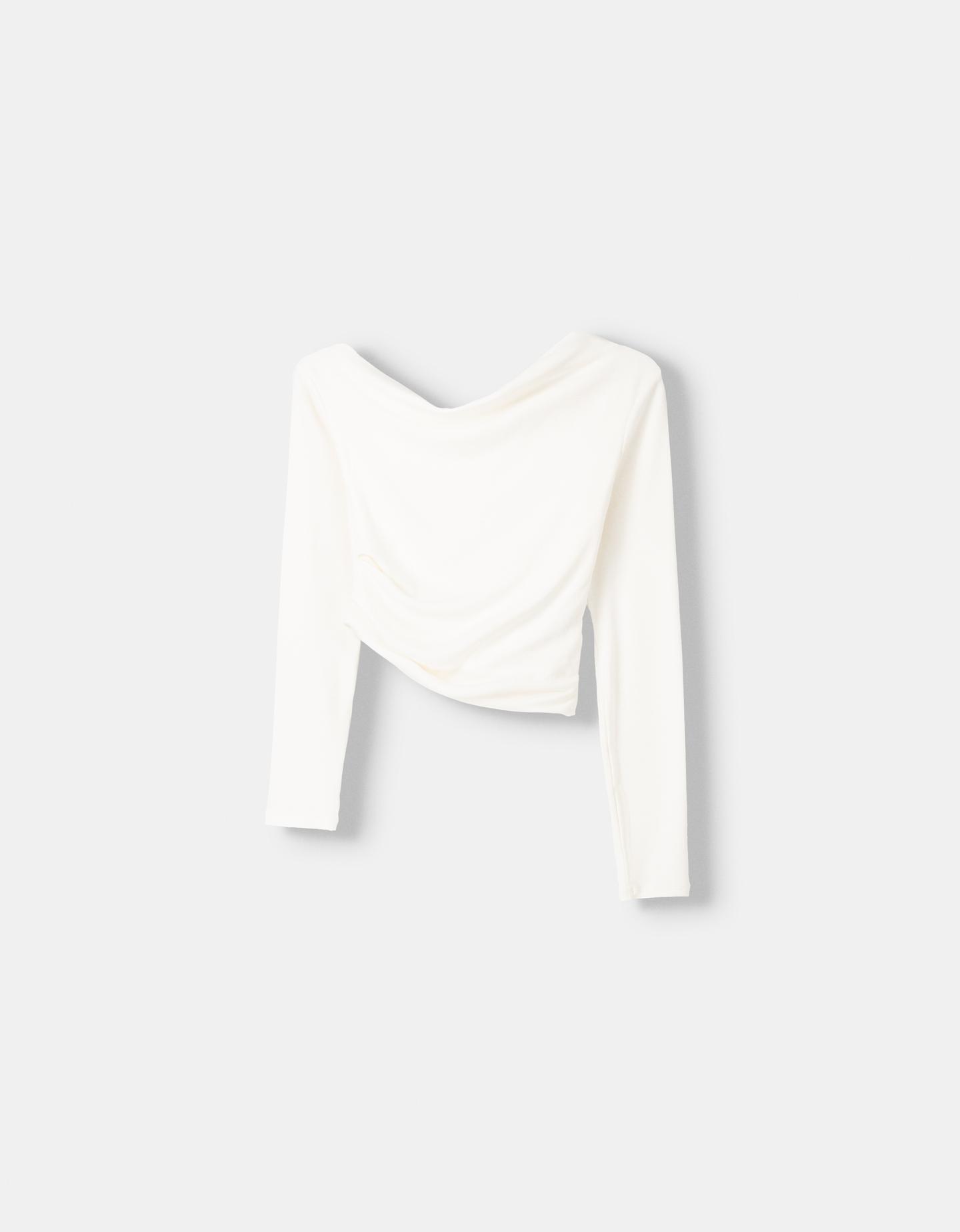 Bershka Asymmetrisches Langarmshirt Damen L Rohweiß günstig online kaufen